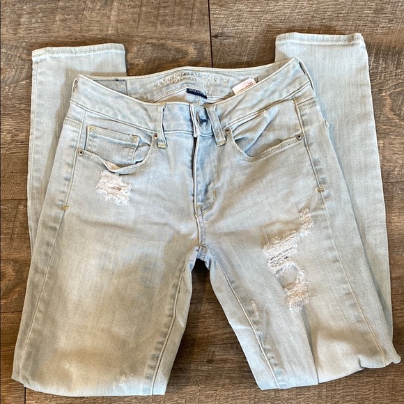 American Eagle Outfitters Blue Skinny Jeans with Distressed Look - Picture 1 of 4
